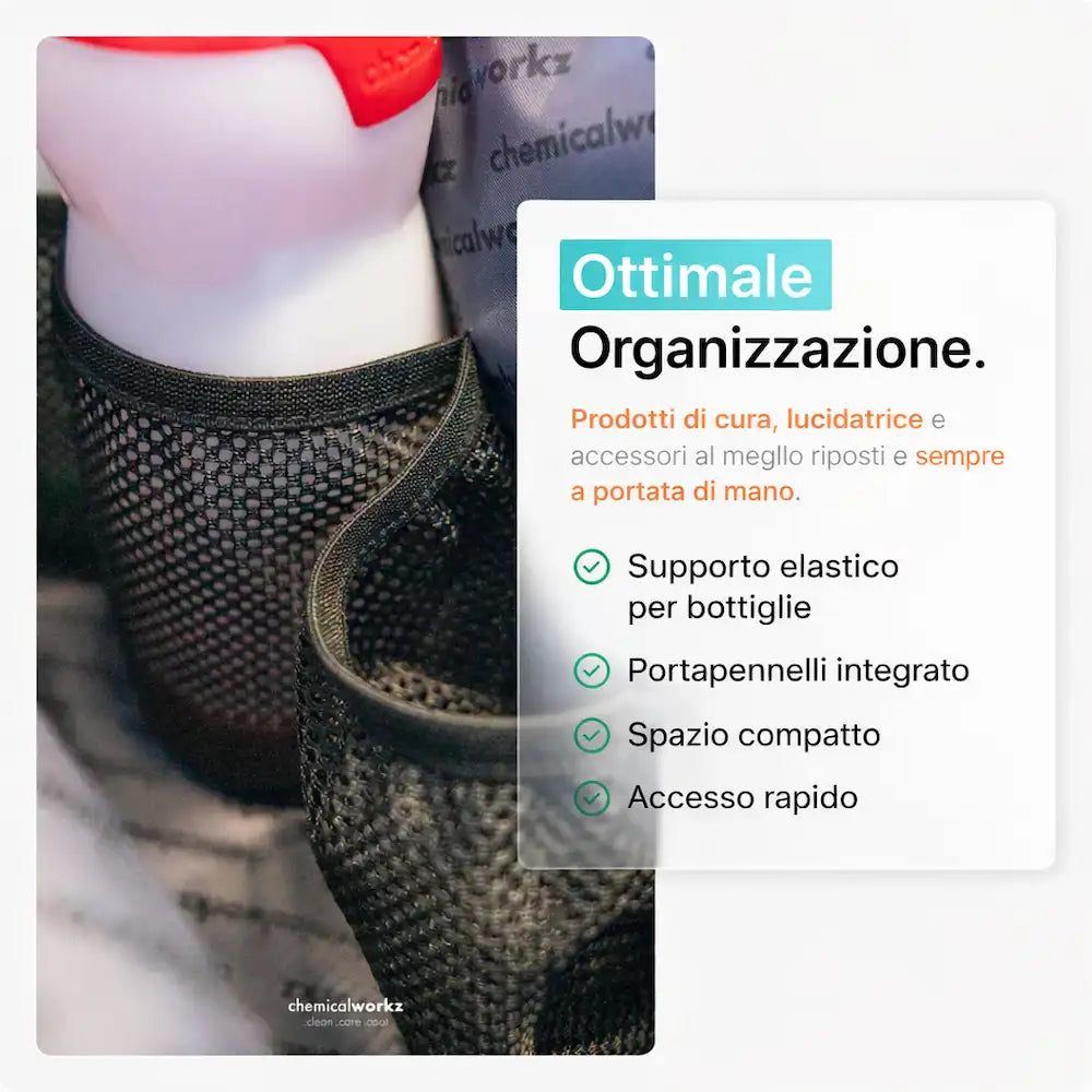 esempio di organizzazione della detailing bag small di chemicalworkz
