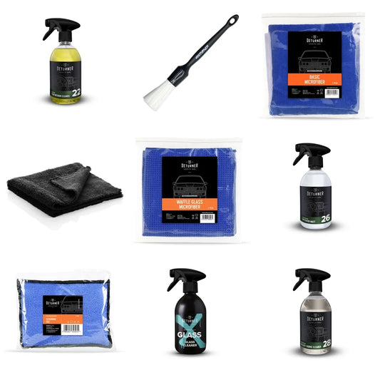 Kit con tutto il necessario per pulire e proteggere in modo professionale  tutte le superfici dell'abitacolo